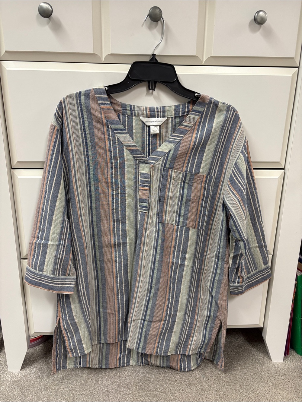 Christopher & Banks shirt medium green/blue striped